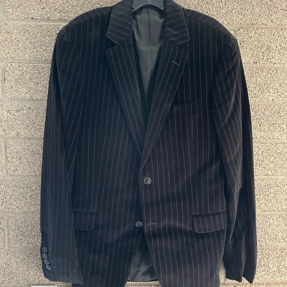 Theory Men's Black Velvet Pinstripe Blazer 40R